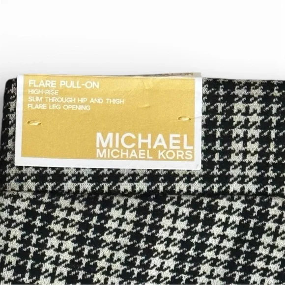 Michael Michael Kors Houndstooth Flare Pull-On Pants Stretchy L Black White NWT - Picture 7 of 9